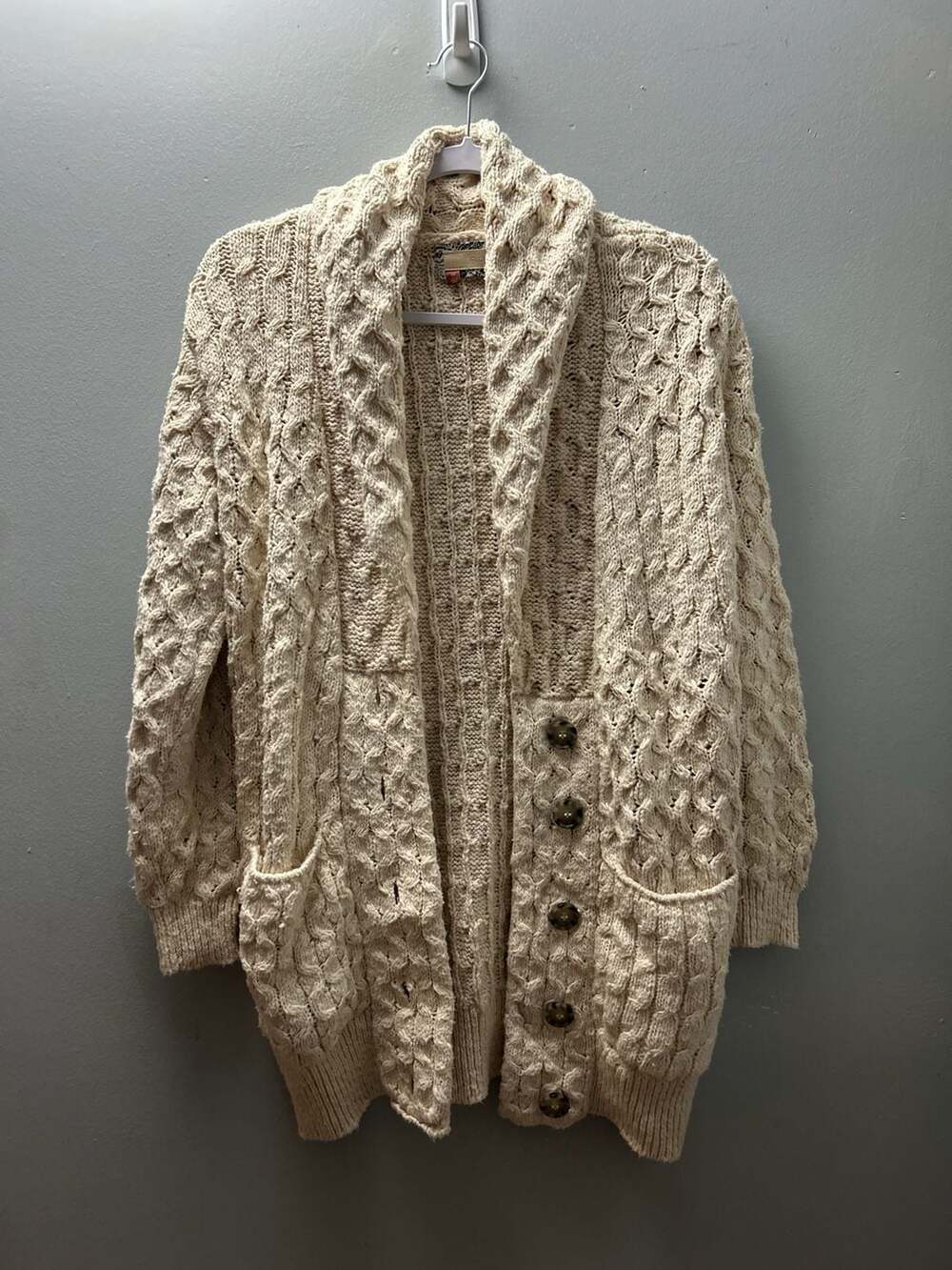 Pilcro Anthropologie Textured Cable Knit Button-Up Longline Cardigan